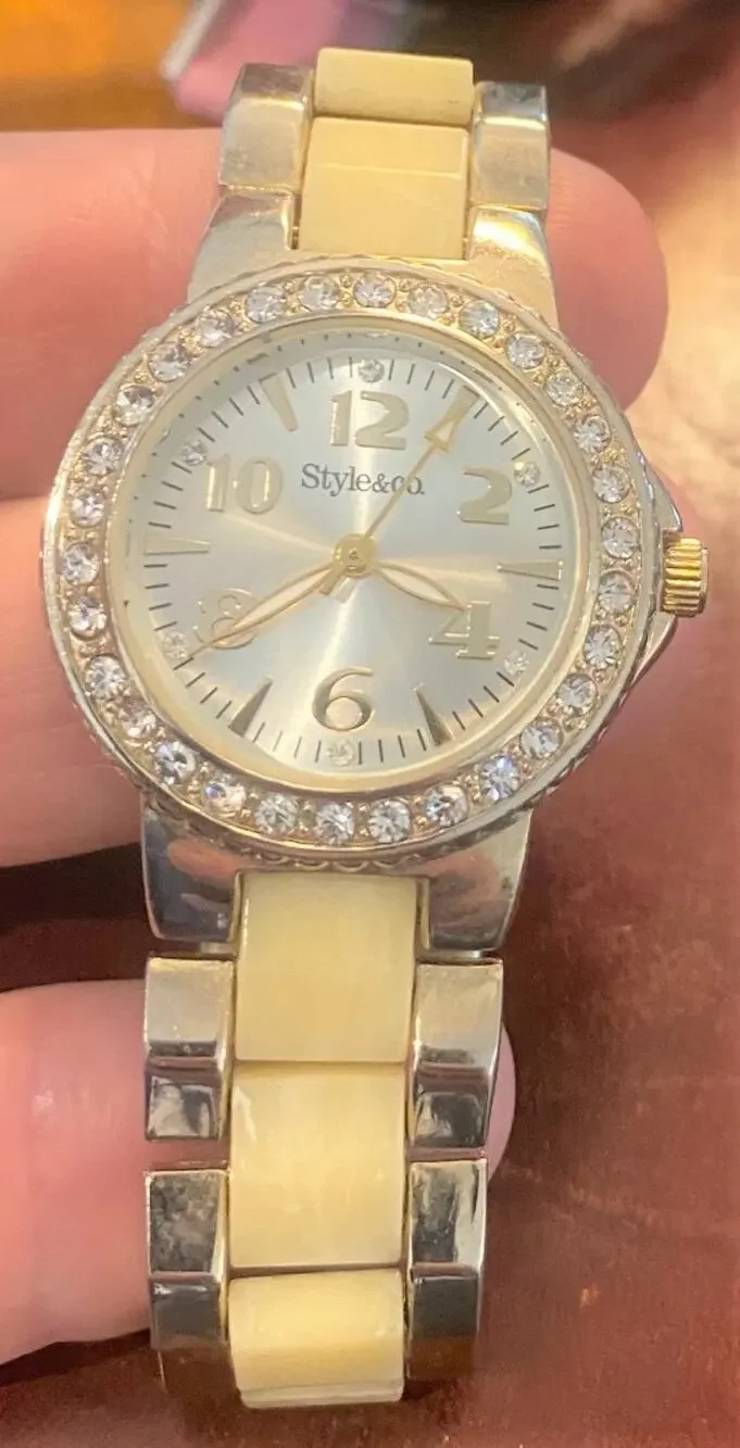 Women's Gold Tone Style & Co 30mm Watch with Beige Enamel Accents
